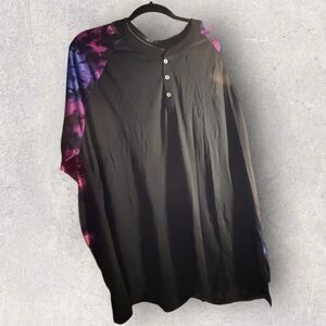 LuLaRoe Mark Henley Shirt Long Sleeve Size 3XL Black & Purple Tie Dye Sleeve NWT